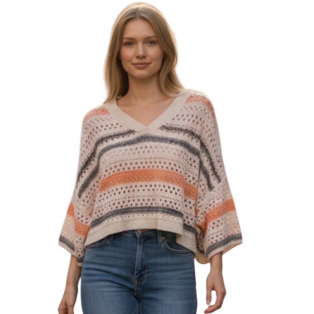 En Creme Open knit Cropped Womens size Small Oversized Grungecore Indie Boxy Top